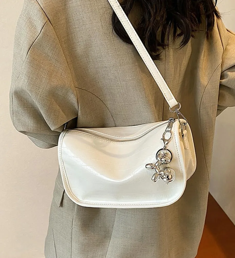 Women's PU Leather Crossbody Handbags Y2K Sparkly Shoulder Tote Bgas Adjustable Strap Hobo Purse