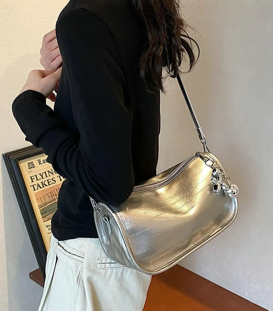 Women's PU Leather Crossbody Handbags Y2K Sparkly Shoulder Tote Bgas Adjustable Strap Hobo Purse