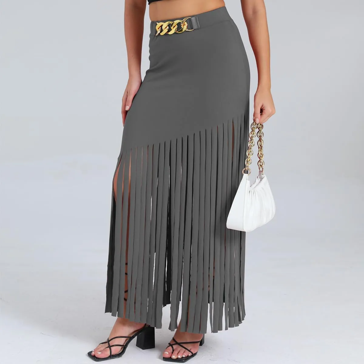 Women's Punk Style Fringe Skirt Elastic High Waist Sexy Skirts