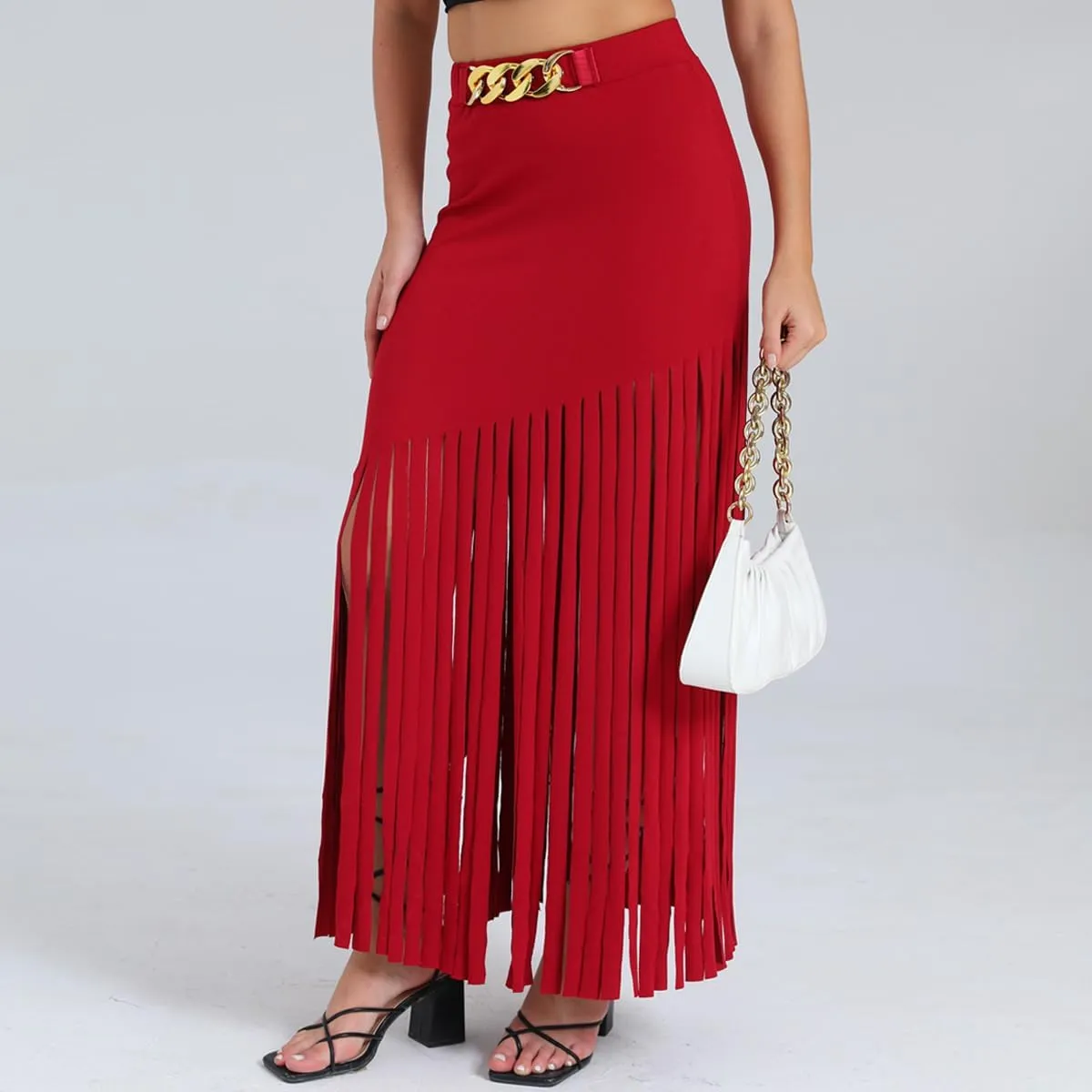 Women's Punk Style Fringe Skirt Elastic High Waist Sexy Skirts