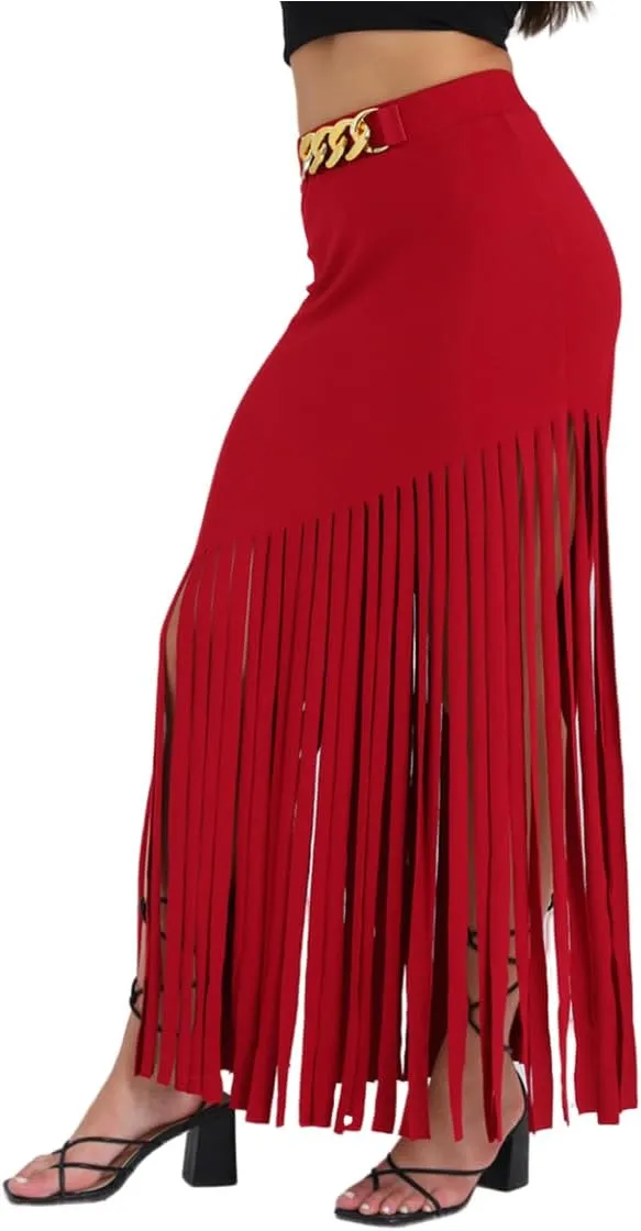 Women's Punk Style Fringe Skirt Elastic High Waist Sexy Skirts