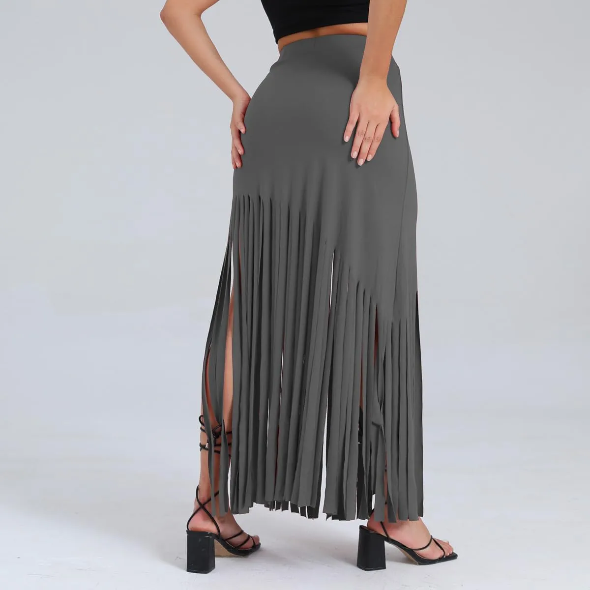Women's Punk Style Fringe Skirt Elastic High Waist Sexy Skirts
