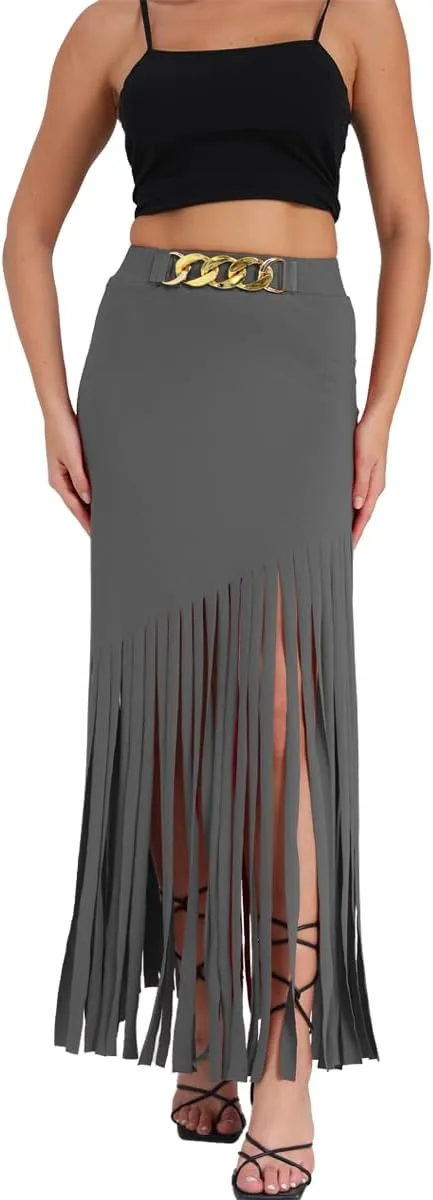 Women's Punk Style Fringe Skirt Elastic High Waist Sexy Skirts