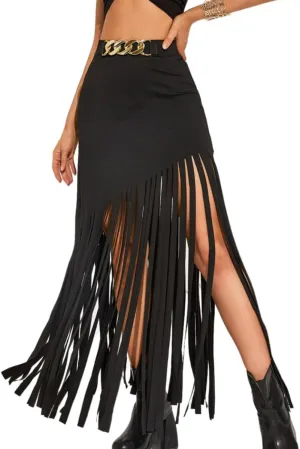 Women's Punk Style Fringe Skirt Elastic High Waist Sexy Skirts