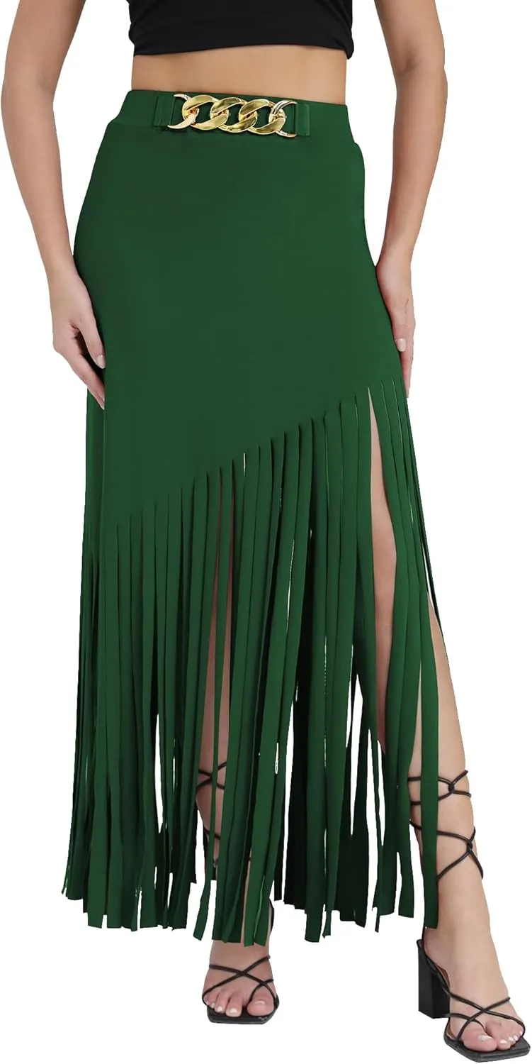 Women's Punk Style Fringe Skirt Elastic High Waist Sexy Skirts