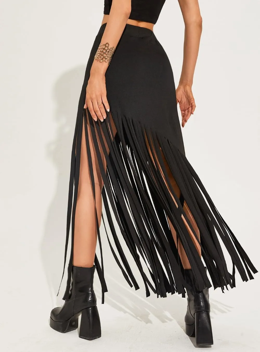 Women's Punk Style Fringe Skirt Elastic High Waist Sexy Skirts