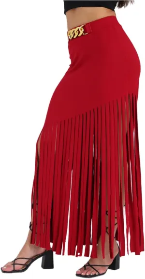 Women's Punk Style Fringe Skirt Elastic High Waist Sexy Skirts