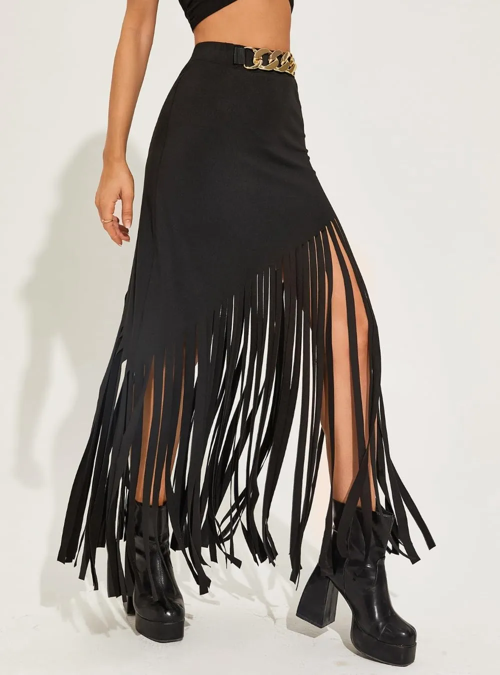 Women's Punk Style Fringe Skirt Elastic High Waist Sexy Skirts