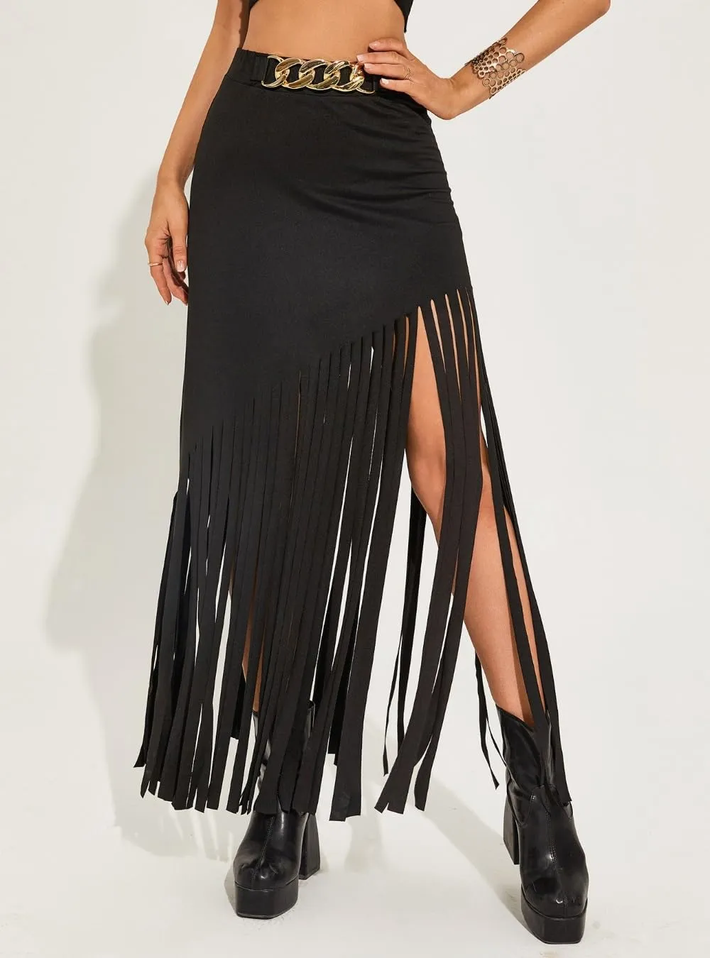 Women's Punk Style Fringe Skirt Elastic High Waist Sexy Skirts