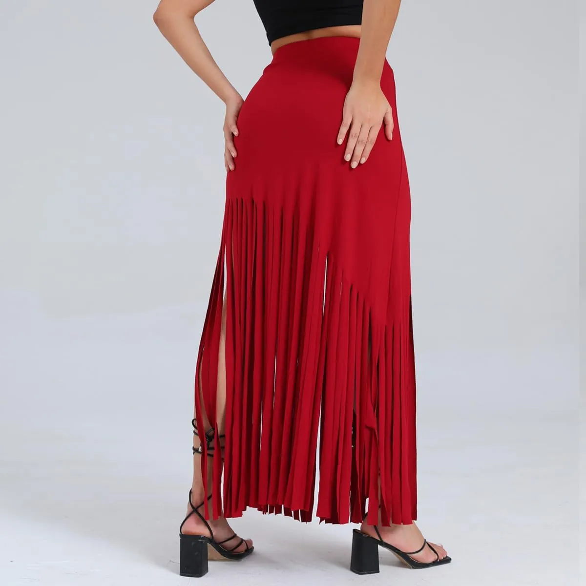 Women's Punk Style Fringe Skirt Elastic High Waist Sexy Skirts