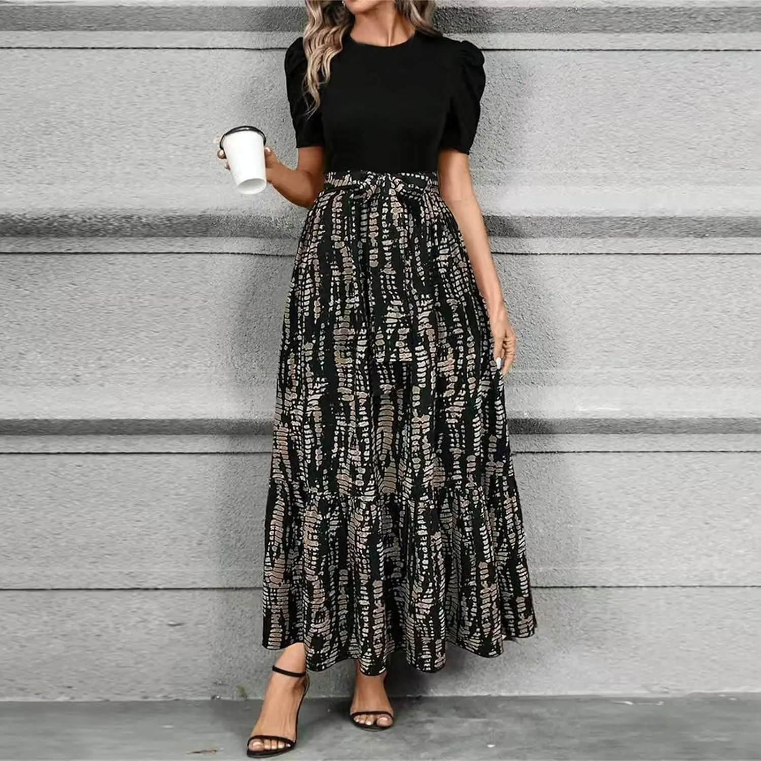 Womens Ruffle Short Sleeve 2025 Maxi Dress Summer Casual Dresses Long Flowy Floral Printed Dresses with Pockets