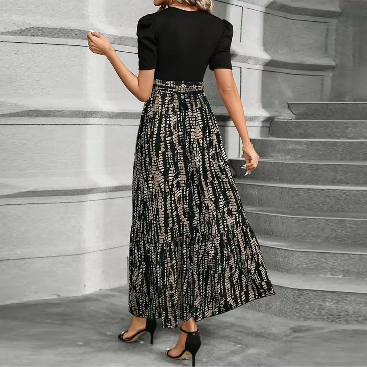 Womens Ruffle Short Sleeve 2025 Maxi Dress Summer Casual Dresses Long Flowy Floral Printed Dresses with Pockets