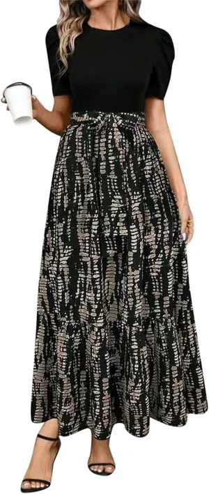 Womens Ruffle Short Sleeve 2025 Maxi Dress Summer Casual Dresses Long Flowy Floral Printed Dresses with Pockets
