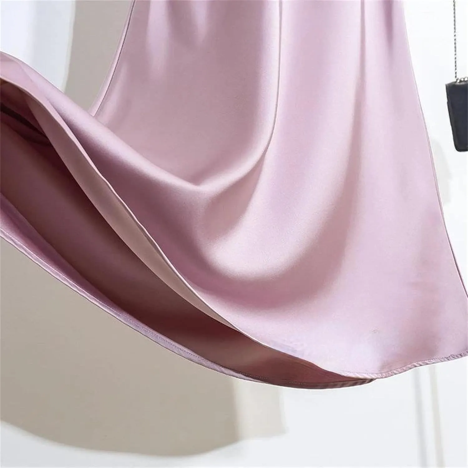 Women's Satin Long Skirt,Fashion Office Lady Elastic Waist Solid Color Skirts