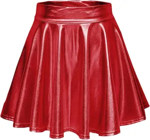 Womens Sexy High Waist Mini PU Leather Skirts Club Party Dance Shiny Metallic Pleated Skirt