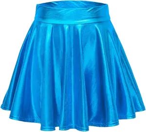 Womens Sexy High Waist Mini PU Leather Skirts Club Party Dance Shiny Metallic Pleated Skirt