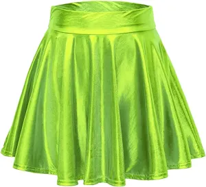 Womens Sexy High Waist Mini PU Leather Skirts Club Party Dance Shiny Metallic Pleated Skirt