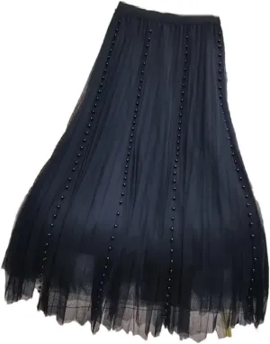 Women's Solid Color Pleated Skirt Slim High Waisted All-Match Lady Casual Mid-Calf Skirt