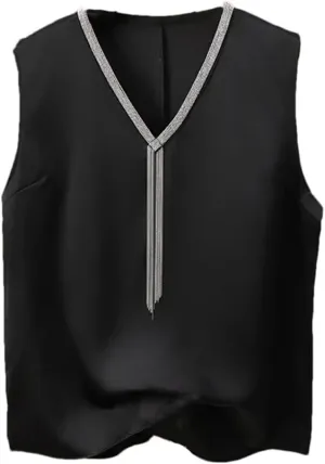 Women's Spring Summer Camisole Tank Tops V Neck Tassel Sleeveless Vest