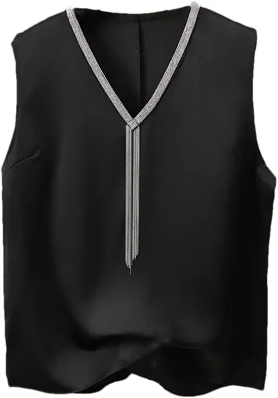 Women's Spring Summer Camisole Tank Tops V Neck Tassel Sleeveless Vest