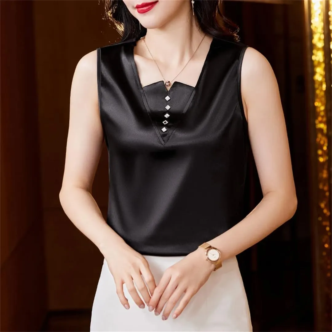 Women's Spring Summer Camisole Vest Shirt Sleeveless Tank V Neck Vest