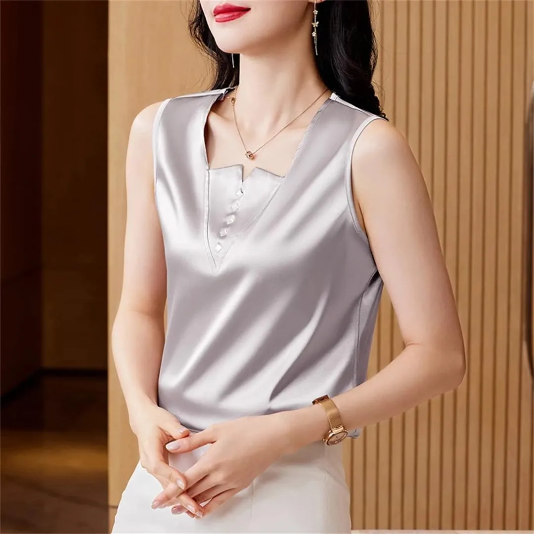 Women's Spring Summer Camisole Vest Shirt Sleeveless Tank V Neck Vest