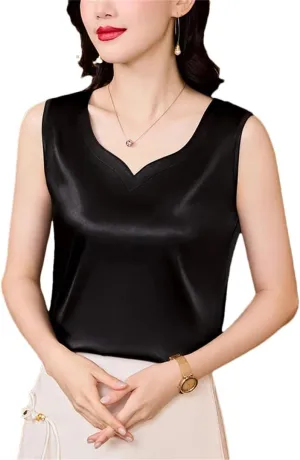 Women's Spring Summer Tank Tops V Neck Lace Splicing Mesh Vest Shirt Camisole