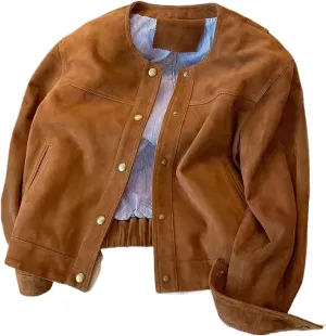 Women's Suede Jacket Brown Suede Blazer Faux Suede Leather Jacket Fall Aesthetics 2024 Trendy