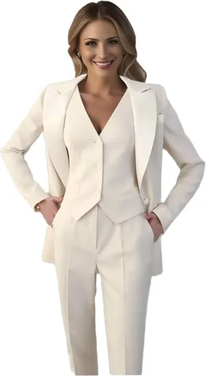 Women's Suiting Jackets Business Casual Outfits Women Blazer Work Office Pant Suits for Women 3 Piece Ivory -4