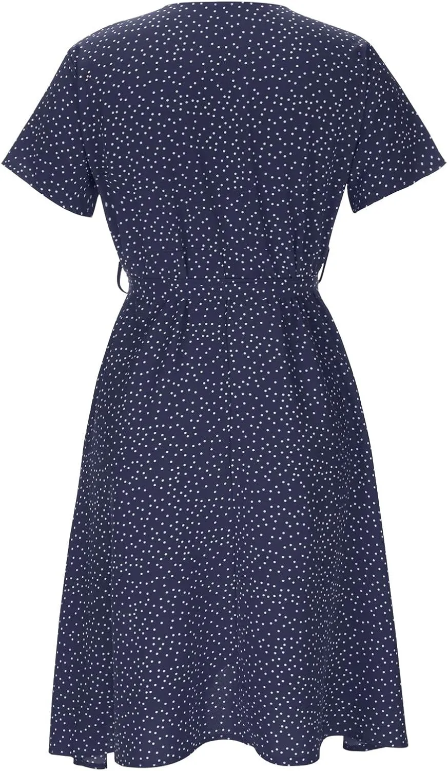 Women's Summer Beach Sundress Trendy V Neck Short Sleeve Floral Printed A Line Ruffle Dresses Floral Long Maxi Dress