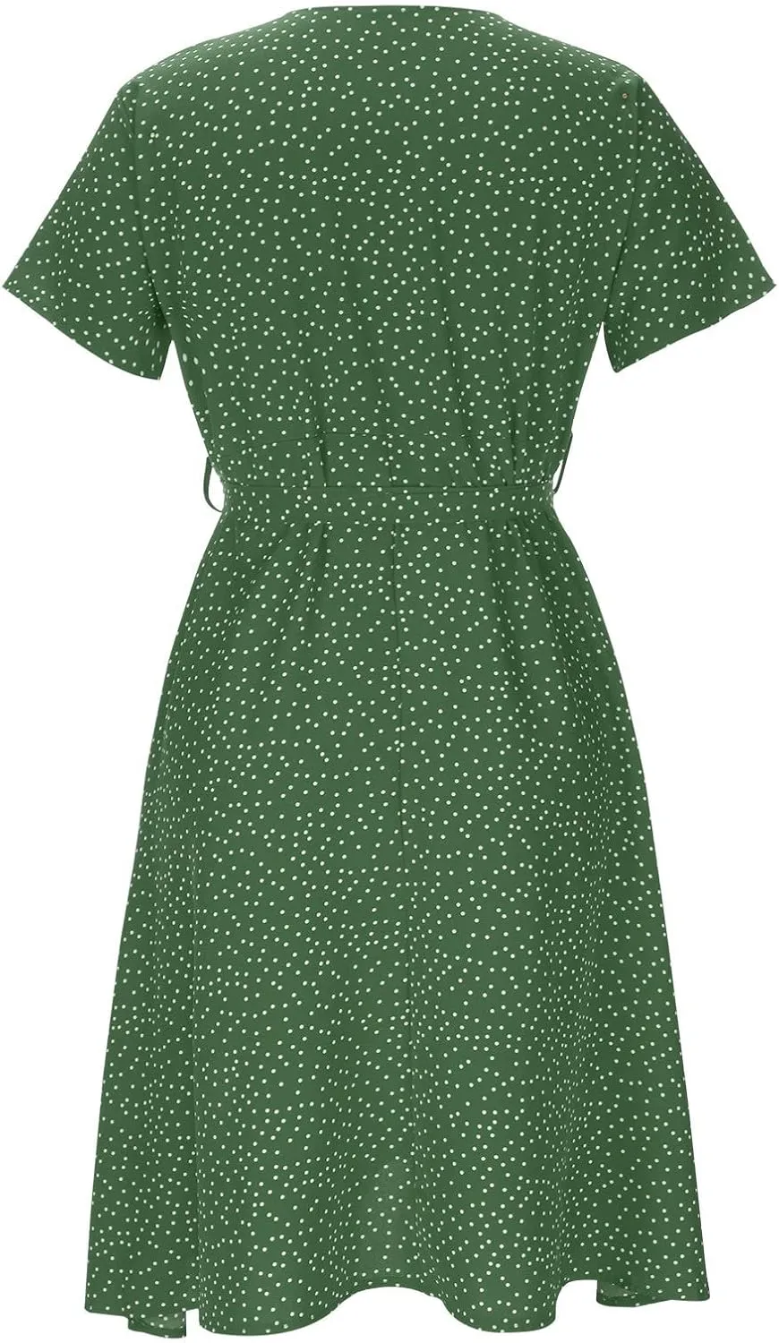 Women's Summer Beach Sundress Trendy V Neck Short Sleeve Floral Printed A Line Ruffle Dresses Floral Long Maxi Dress