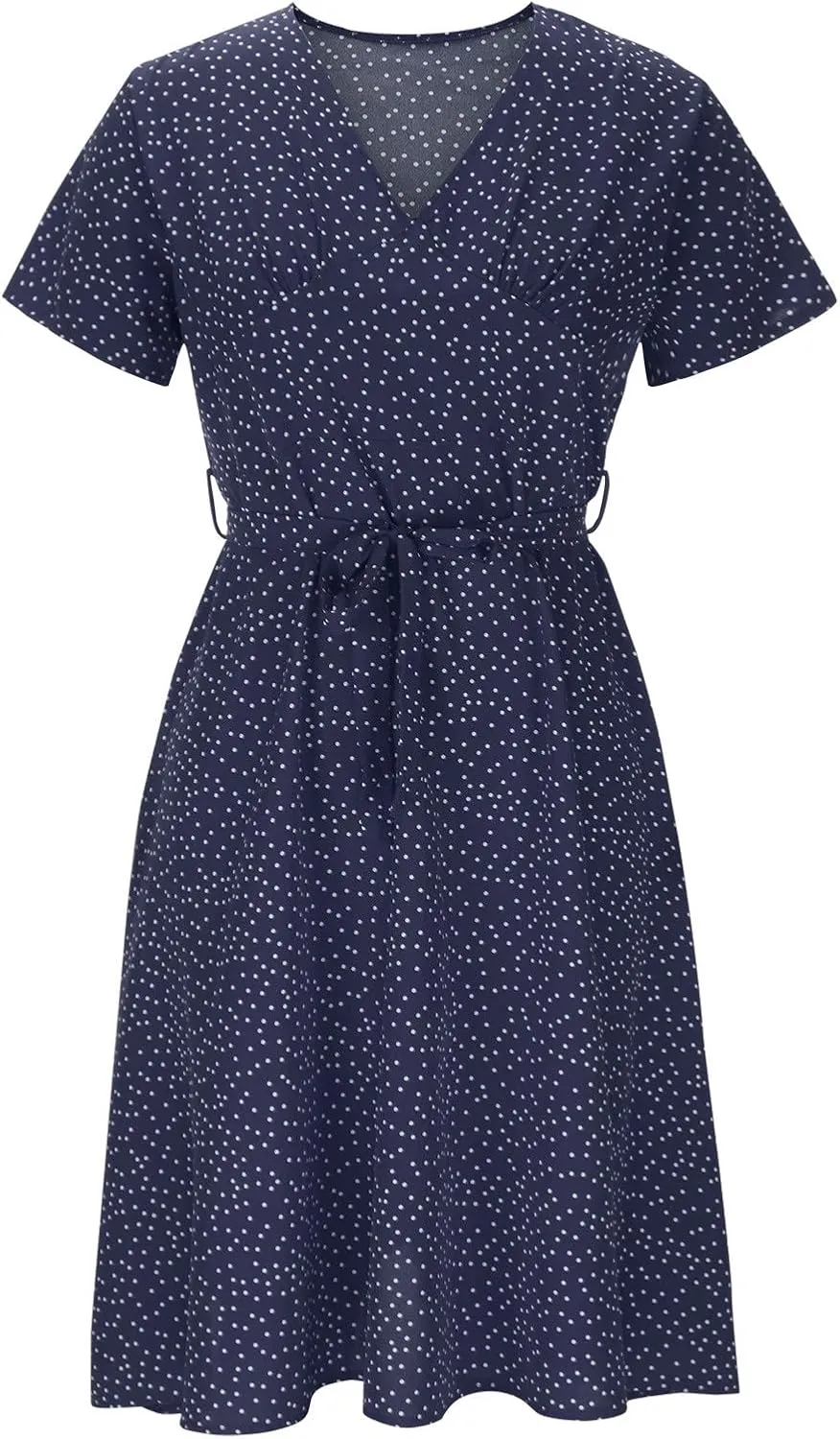 Women's Summer Beach Sundress Trendy V Neck Short Sleeve Floral Printed A Line Ruffle Dresses Floral Long Maxi Dress