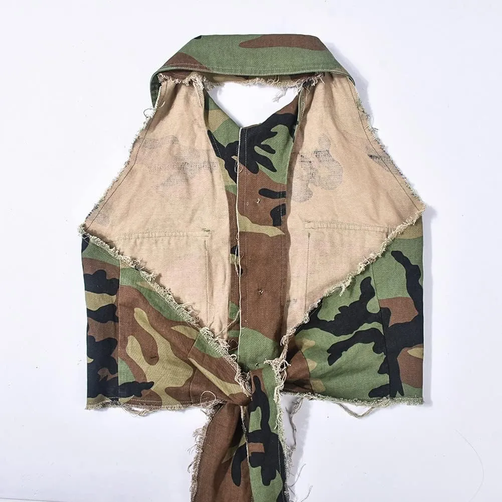 Womens Summer Cute Camo Button Down Cropped Jean Jacket Casual Lapel Outwear Denim Shirts Blouse Top