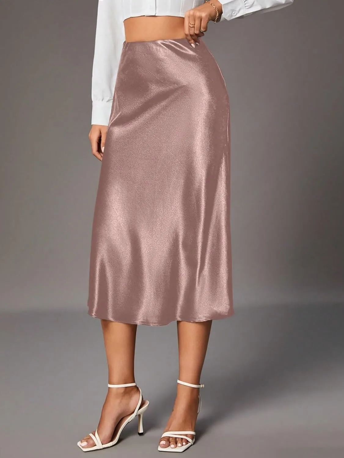 Womens Summer Flowy Skirt Dress Women's Solid Color Zipper Closure Elegant A-Line Midi Skirt Summer
