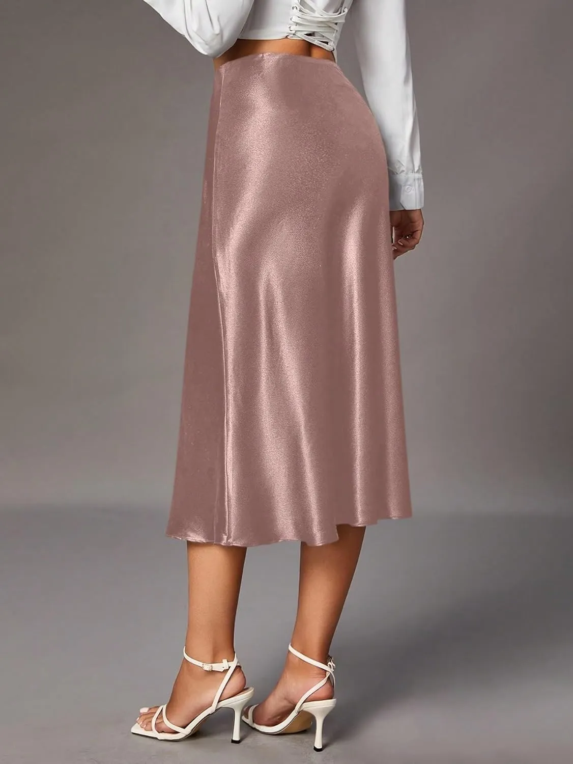 Womens Summer Flowy Skirt Dress Women's Solid Color Zipper Closure Elegant A-Line Midi Skirt Summer