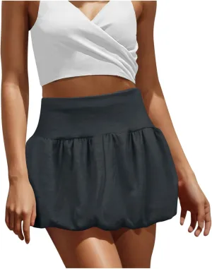 Women's Summer Mini Skirt Elastic High Waisted Cute A-Line Pleated Swing Ruffle Beach Vacation Short Skirts