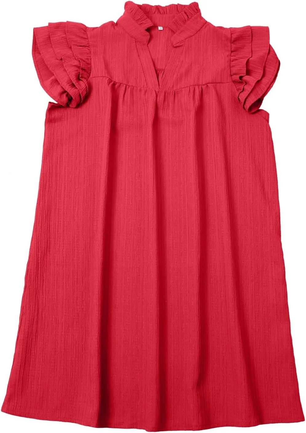 Womens Summer V-Neck Ruffle Cap Short Sleeve Pockets Mini Dress Sundress Boho Hawaiian Floral Tank Babydoll Dresses