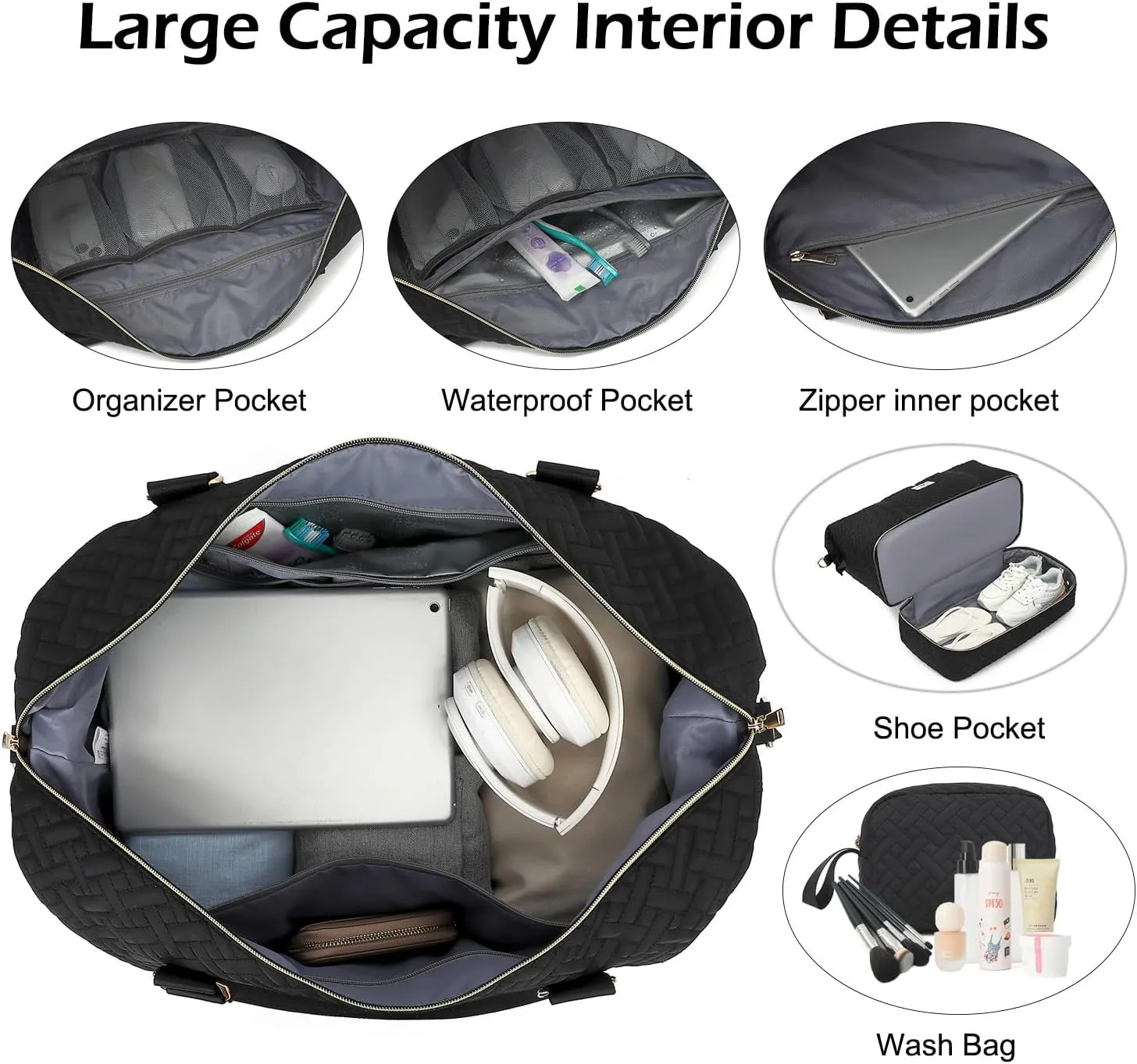 Women's Travel Duffel - Weekender & Overnight Bag with Shoe Compartment & Wet Pocket