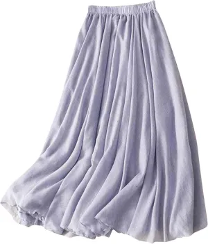 Women's Trendy Solid Ankle Ruffle Skirts Casual High Waist Elastic Midi Skirt Loose Pleated Flowy Hem Lounge Skirt
