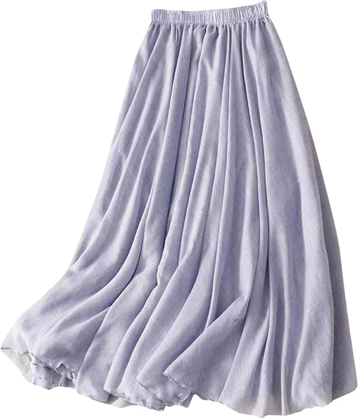 Women's Trendy Solid Ankle Ruffle Skirts Casual High Waist Elastic Midi Skirt Loose Pleated Flowy Hem Lounge Skirt