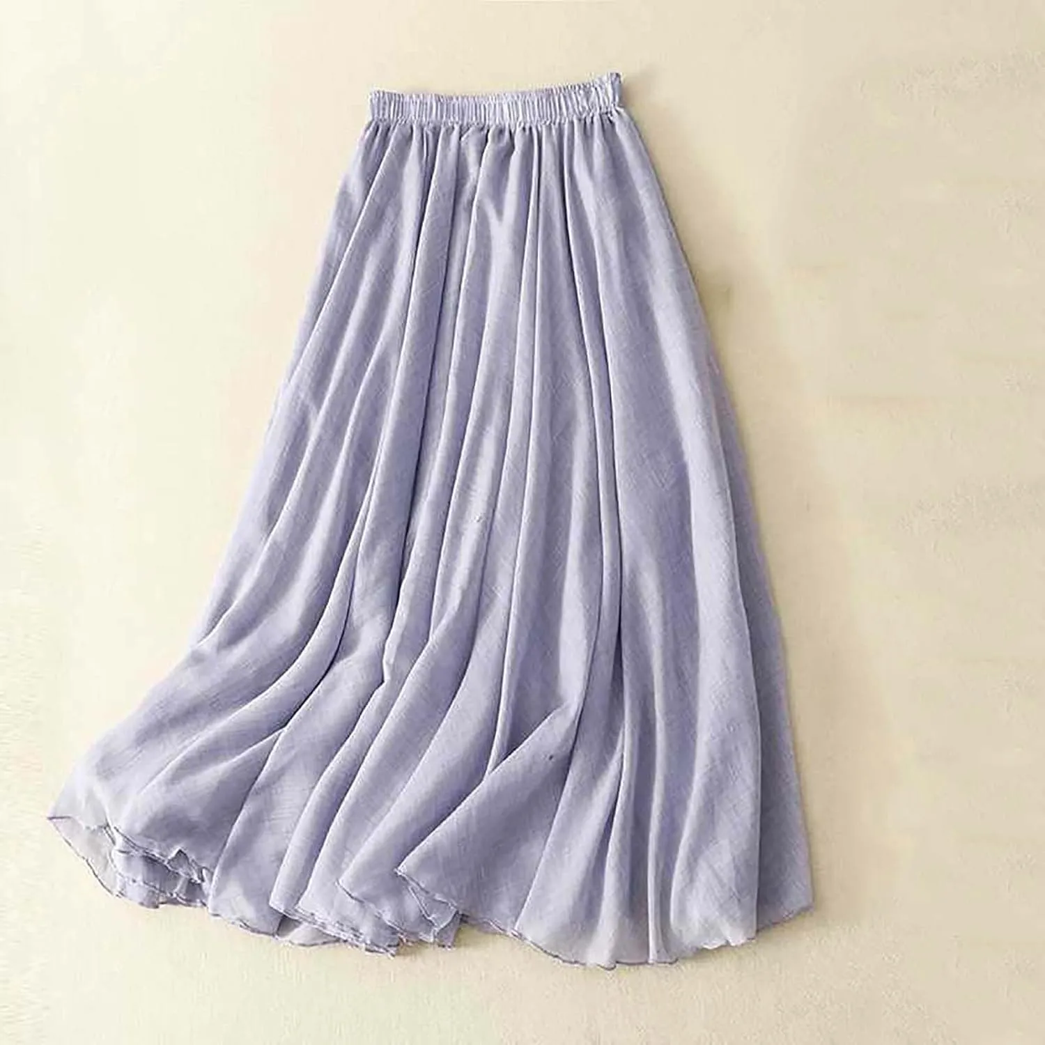 Women's Trendy Solid Ankle Ruffle Skirts Casual High Waist Elastic Midi Skirt Loose Pleated Flowy Hem Lounge Skirt