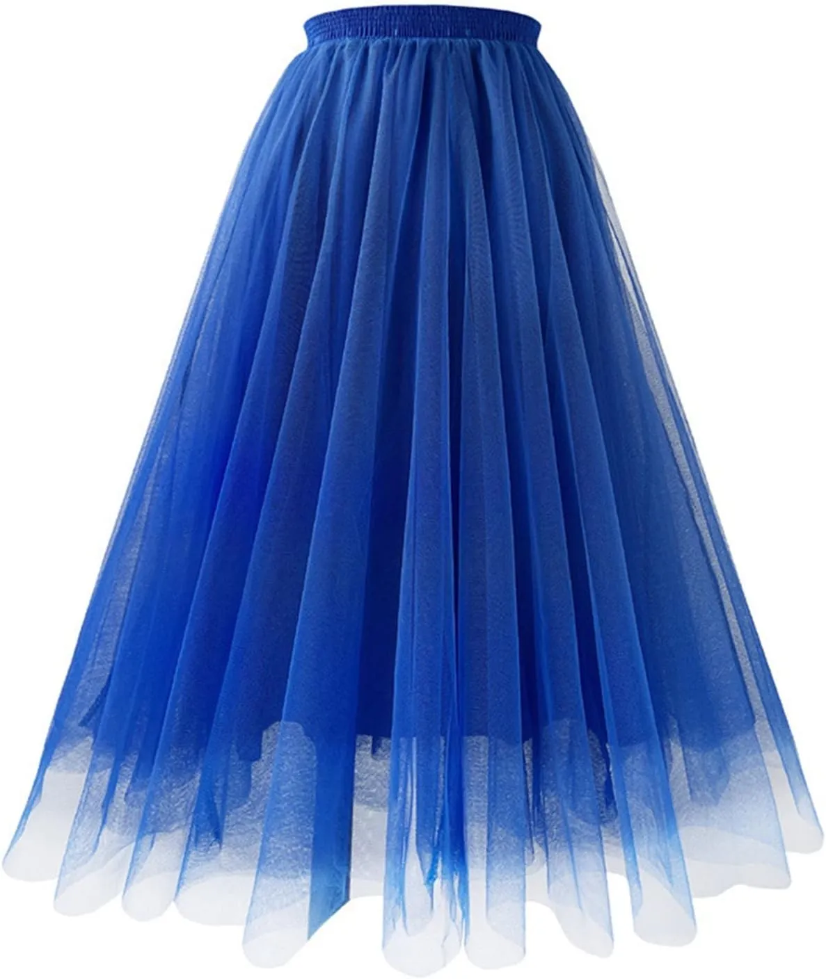 Womens Tulle Pleated Skirts Elastic High Waist Midi Length Tutu Skirts Prom Party Flowy Mesh A-Line Long Skirt