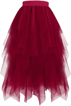 Women's Tulle Sparkly Skirts High Waisted Lightweight Quick Dry Mesh Midi Casual Smooth Aline Swing Skirt