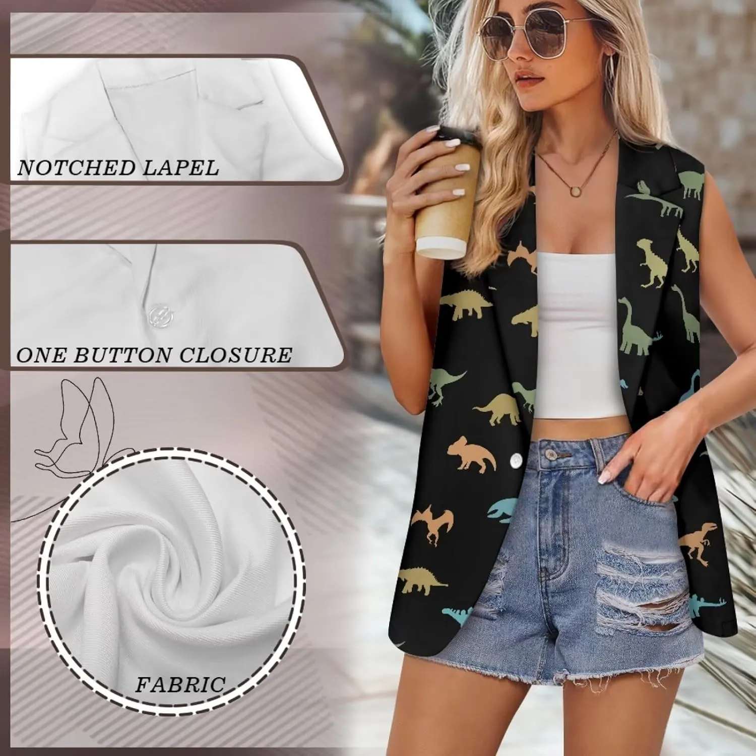 Womens Vest Blazer Sleeveless Vest for Ladies Work Lapel Collar Jacket Coat Casual Loose Long Blazer Jackets