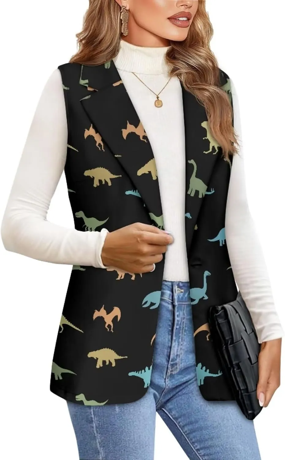 Womens Vest Blazer Sleeveless Vest for Ladies Work Lapel Collar Jacket Coat Casual Loose Long Blazer Jackets