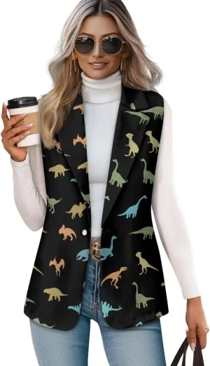 Womens Vest Blazer Sleeveless Vest for Ladies Work Lapel Collar Jacket Coat Casual Loose Long Blazer Jackets