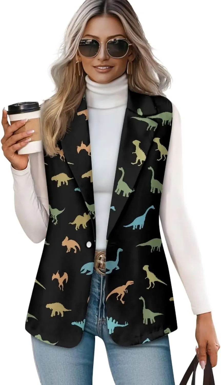 Womens Vest Blazer Sleeveless Vest for Ladies Work Lapel Collar Jacket Coat Casual Loose Long Blazer Jackets