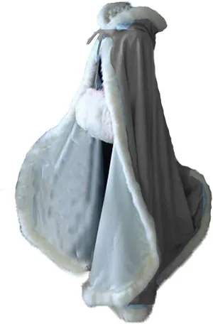 Women's Winter Hooded Cloak for Bride Wedding Party Cape with Fur Trim
