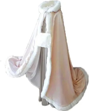 Women's Winter Hooded Cloak for Bride Wedding Party Cape with Fur Trim