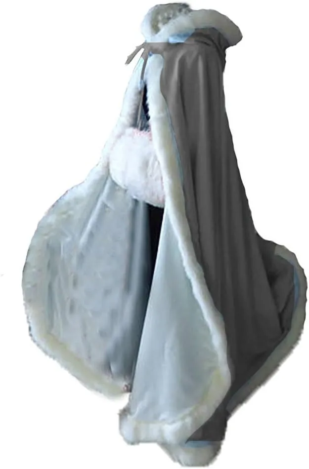 Women's Winter Hooded Cloak for Bride Wedding Party Cape with Fur Trim